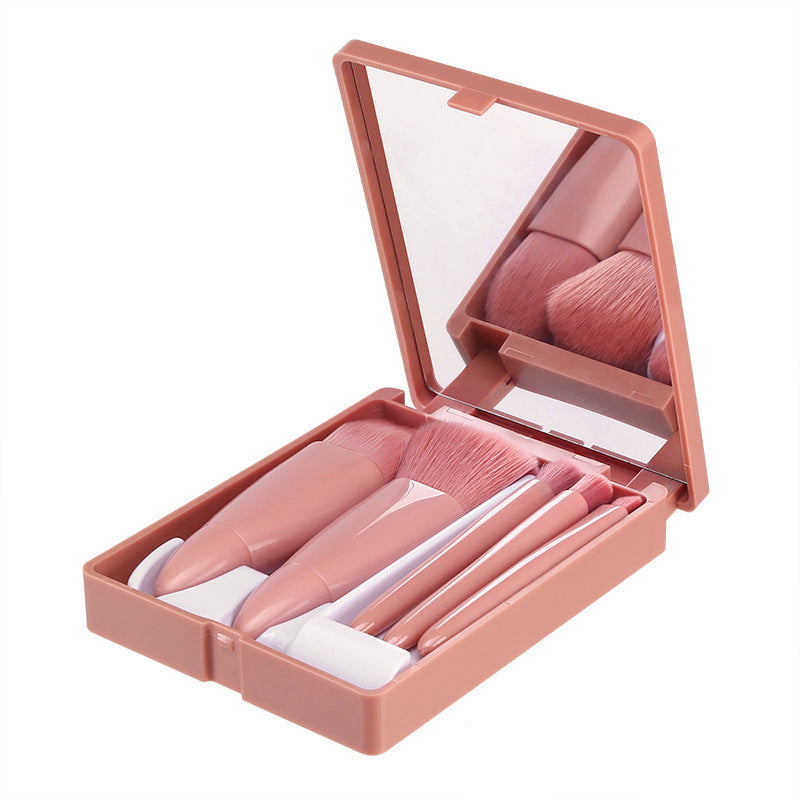 Wholesale Portable 5 Pcs Makeup Brush Travel Set with Mirror Mini Powder Brush Foundation Brush Eye Shadow Brush ACC-MB-YuHeng002