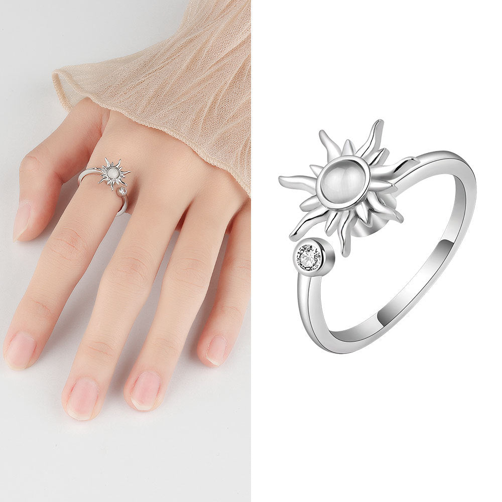 Wholesale  S925 sterling silver anxiety rotating ring adjustable rotating Clover zircon ring