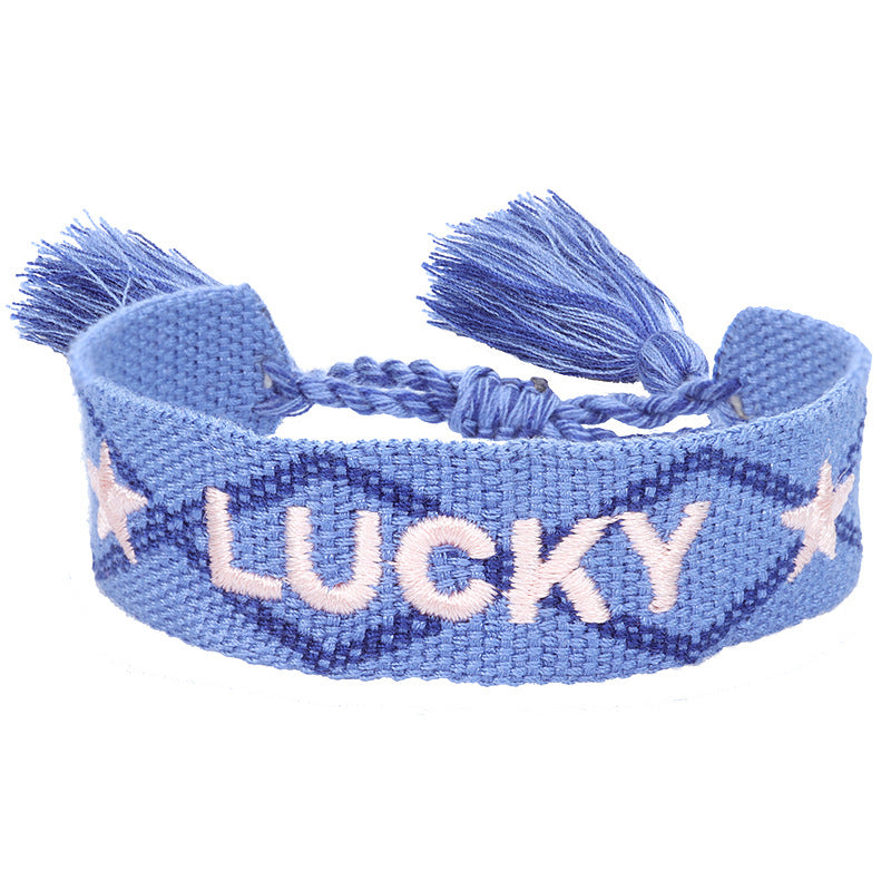 Wholesale Braided letter embroidered tassel bracelet