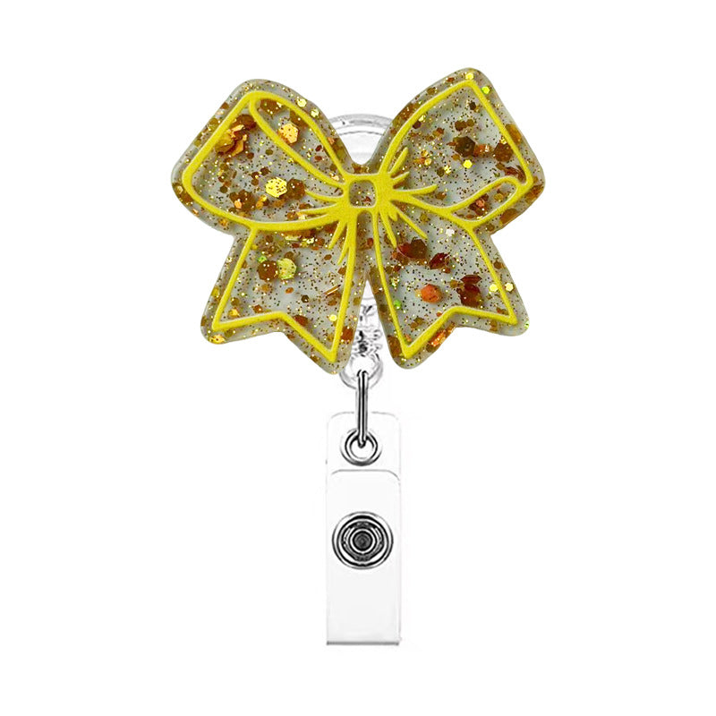 Wholesale acrylic pink bow retractable name tag clip  Badge Reels