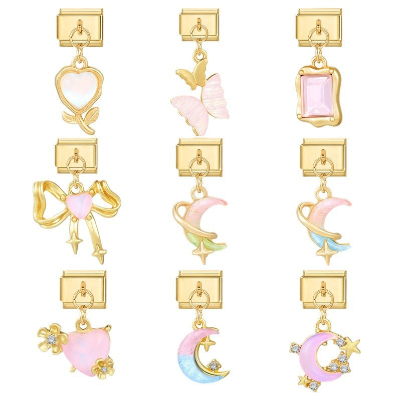 Wholesale Italian Charm Bracelet 9mm DIY Splicing Removable Stainless Steel Gold Base Pendant Composable Bracelet