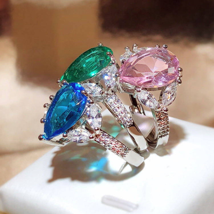 Wholesale Colorful full diamond zircon color treasure ring
