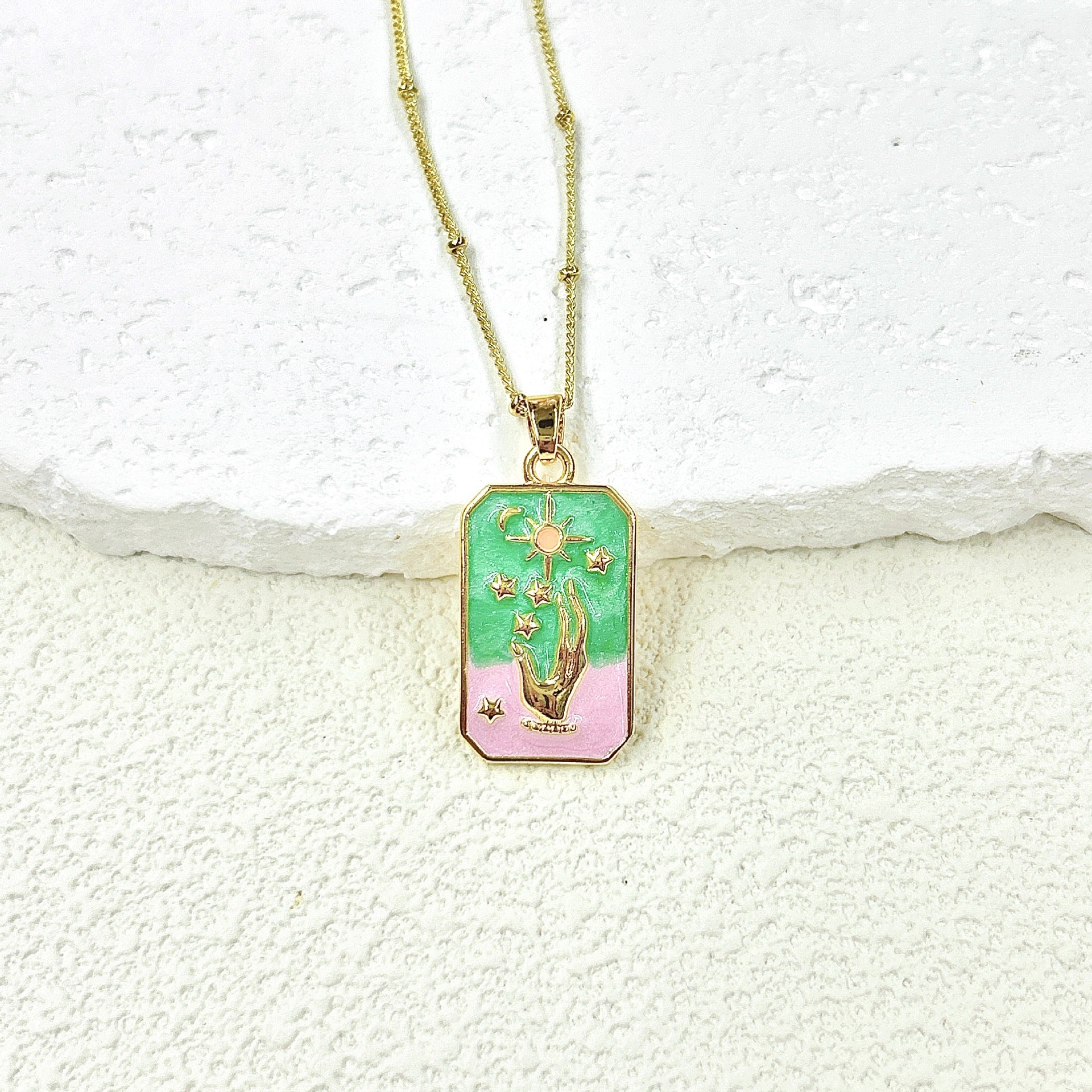 Wholesale 2pcs Oil Drop Tarot Sun Star Moon Pendant Copper All-match Necklace DIY Pendant Accessories