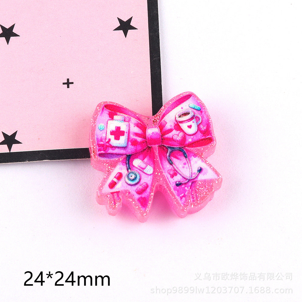 Wholesale 5pcs Acrylic Bow Straight Hole Cartoon Beads