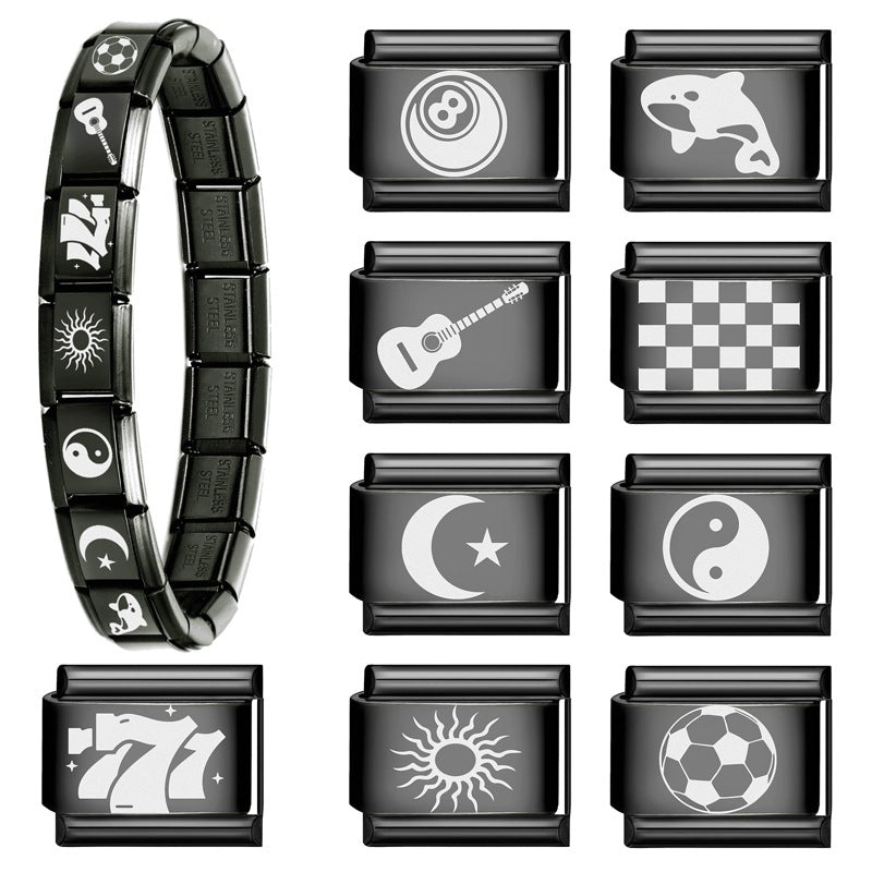 Wholesale Italian Charm Bracelet 9mm DIY Splicing Black Series Stainless Steel Composable Bracelet