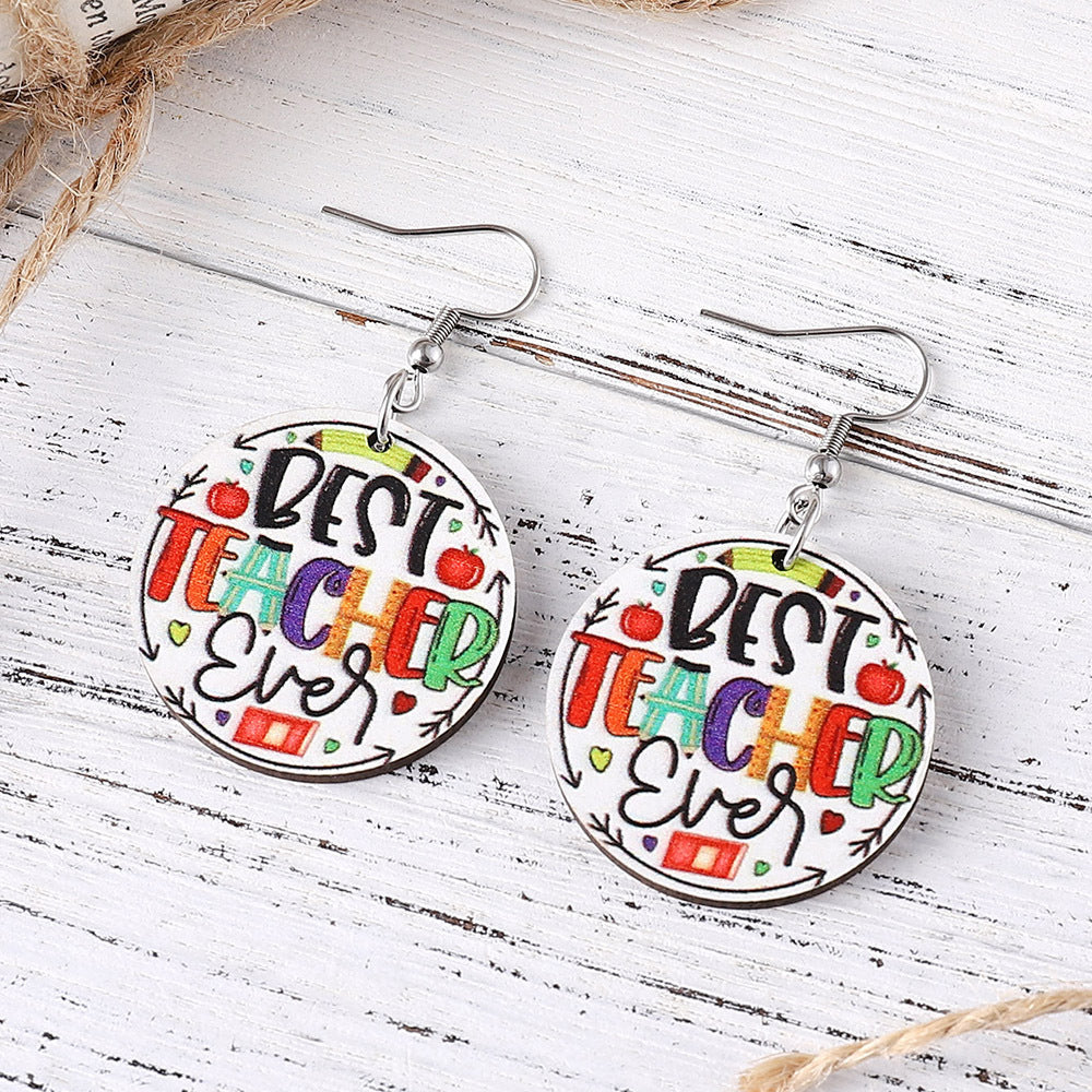 Wholesale Double Sided Wooden Teachers Day Earrings