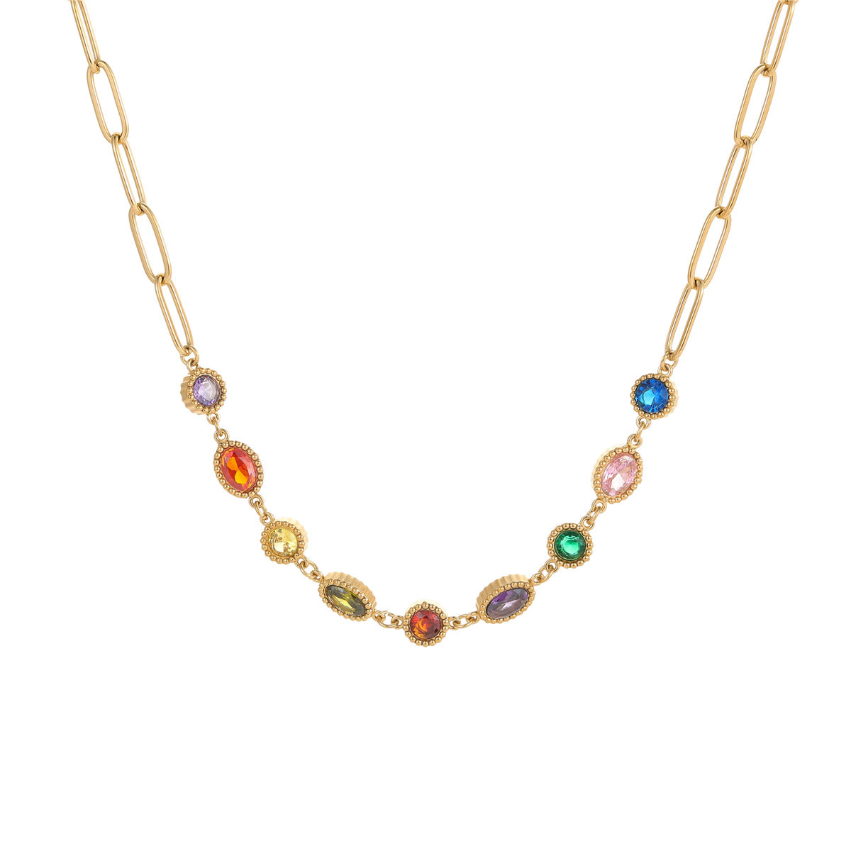 Wholesale Stainless Steel Colorfulful Zircon French Retro  Clavicle Chain