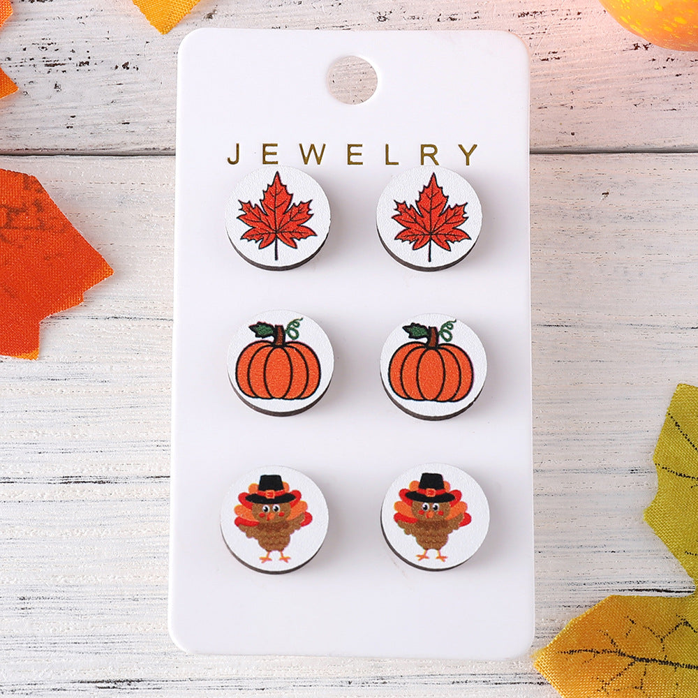 Wholesale Autumn Thanksgiving Pumpkin Maple Leaf Round Earrings suit