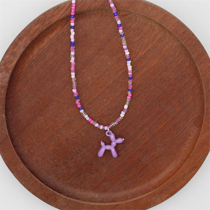 Wholesale cartoon puppy pendant macaron candy color  rice beads beaded necklace