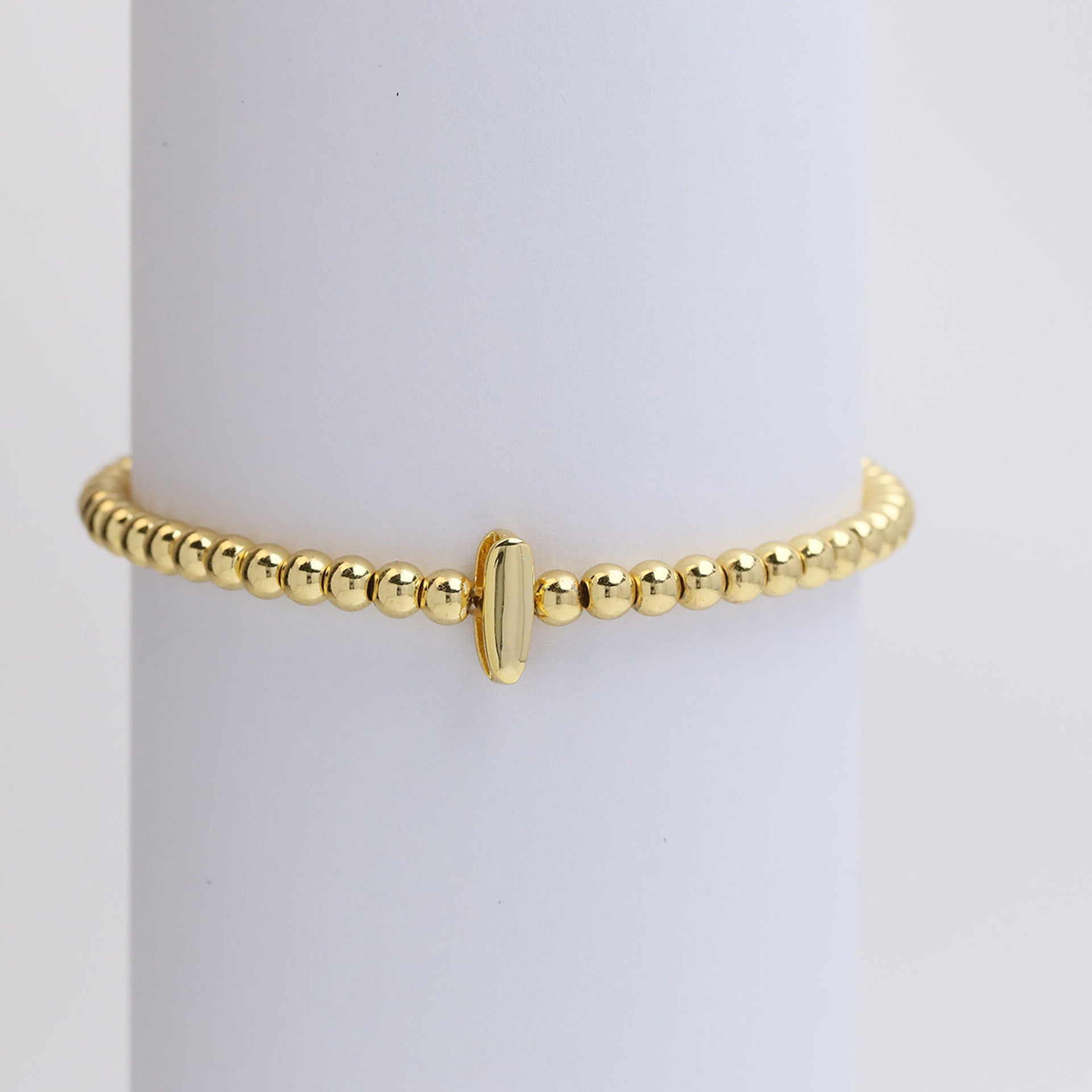 Wholesale 18k Glossy Balloon 26 Letter Copper Beads Elastic Line Beaded Bracelet ACC-BT-BaiYi002