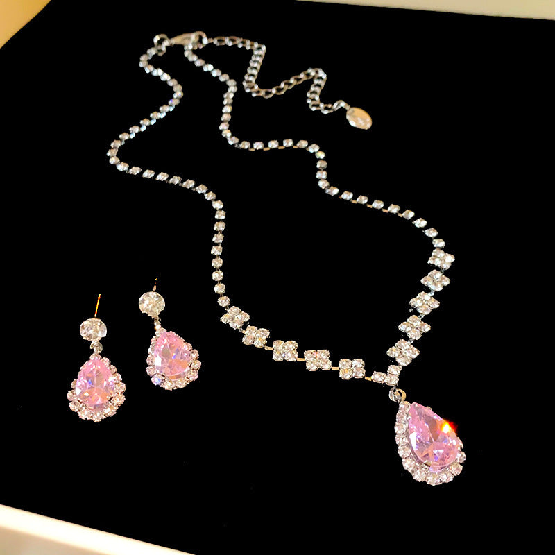 Wholesale  Light Luxury Water Drop Zircon Diamond Earrings Necklace