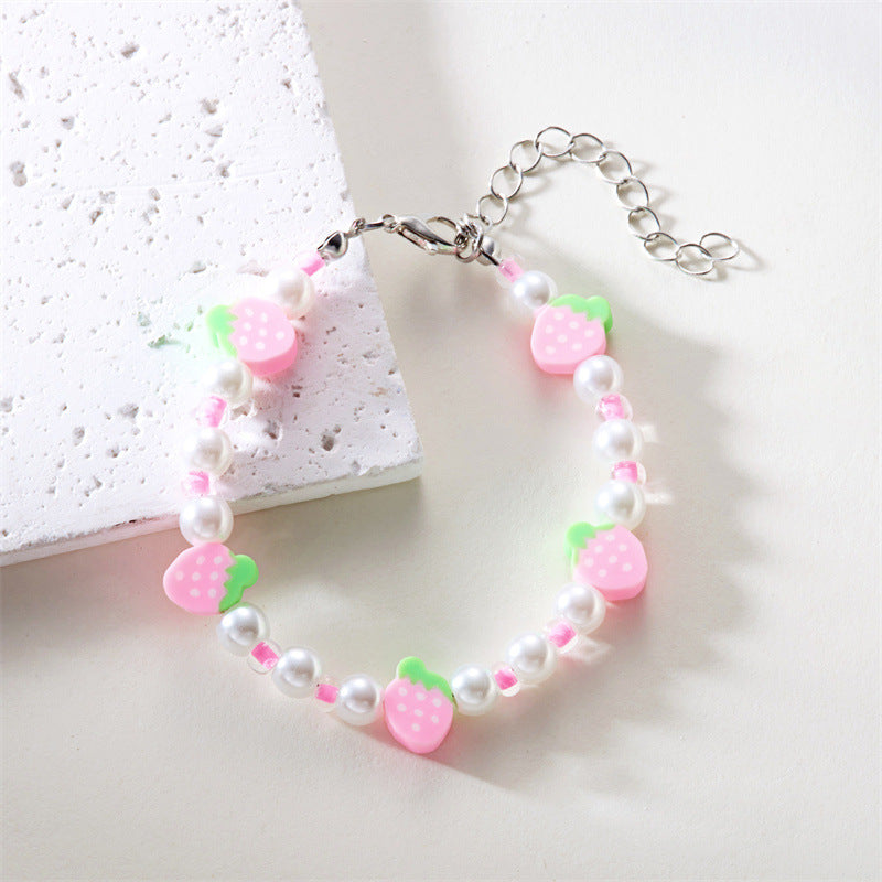 Wholesale  Soft Pottery Watermelon Strawberry Rice Beads Pearl Necklace