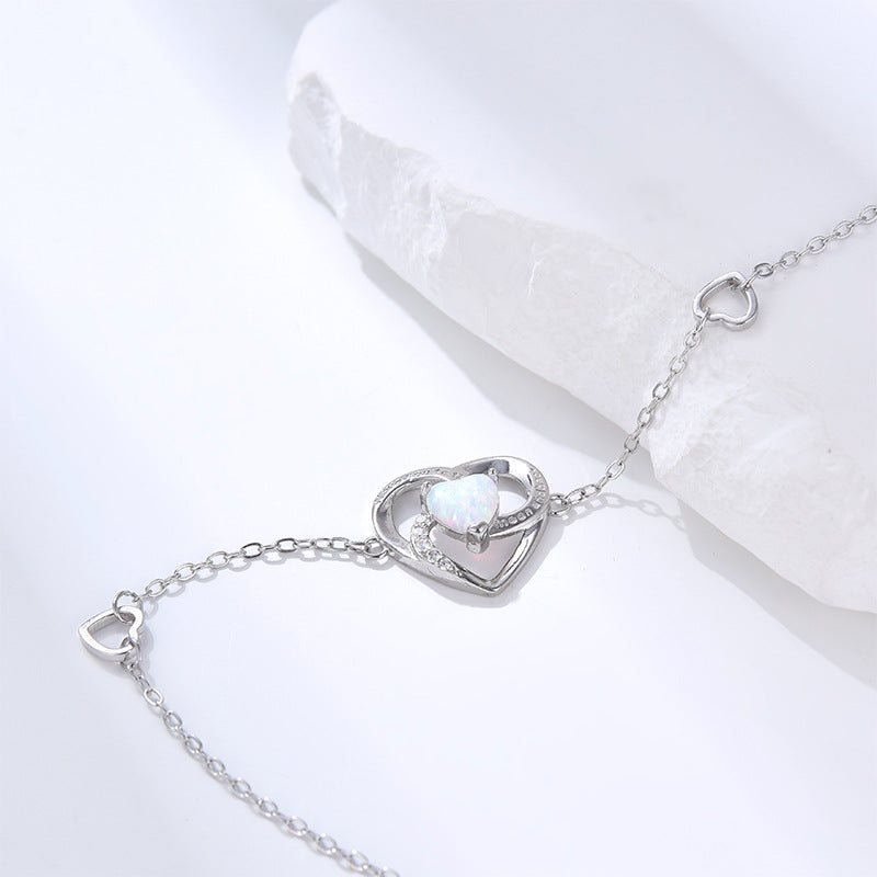 Wholesale S925 sterling silver opal heart shaped opal bracelet