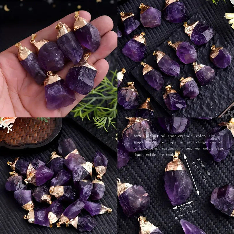 Wholesale Irregular Natural Amethyst Crystal Pendant Necklace Gold Plated DIY Charm Jewelry Accessory
