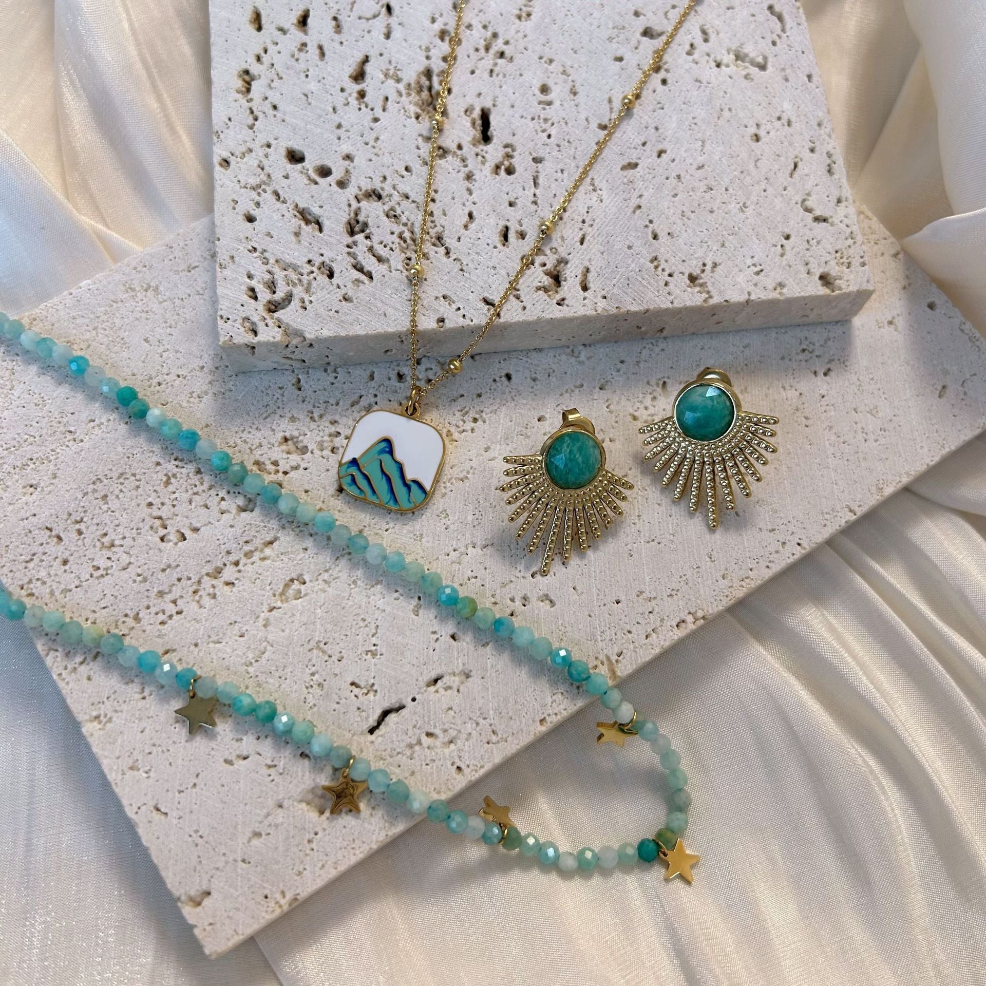 Wholesale Stainless steel exquisite Tianhe stone earrings natural stone Tianhe stone necklace