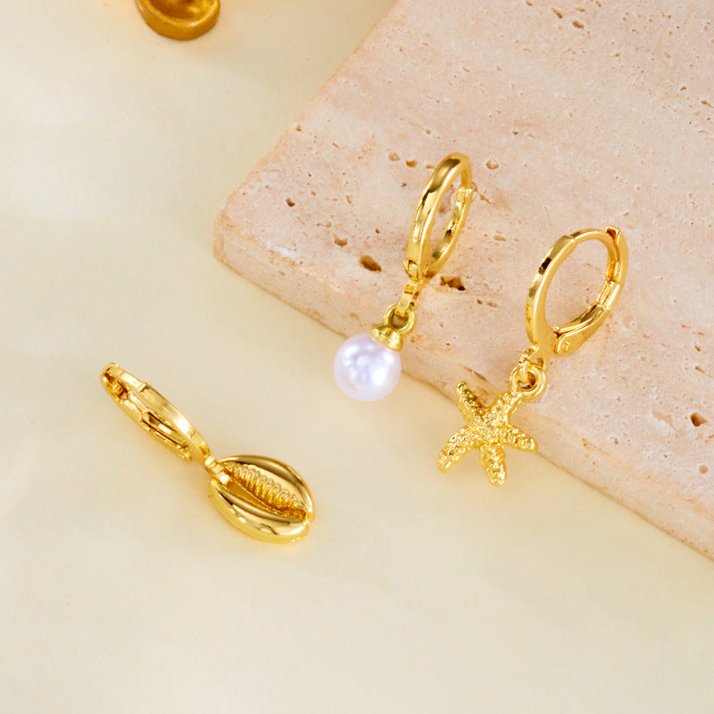 Wholesale  starfish shell pearl ear buckle 3-piece set earrings
