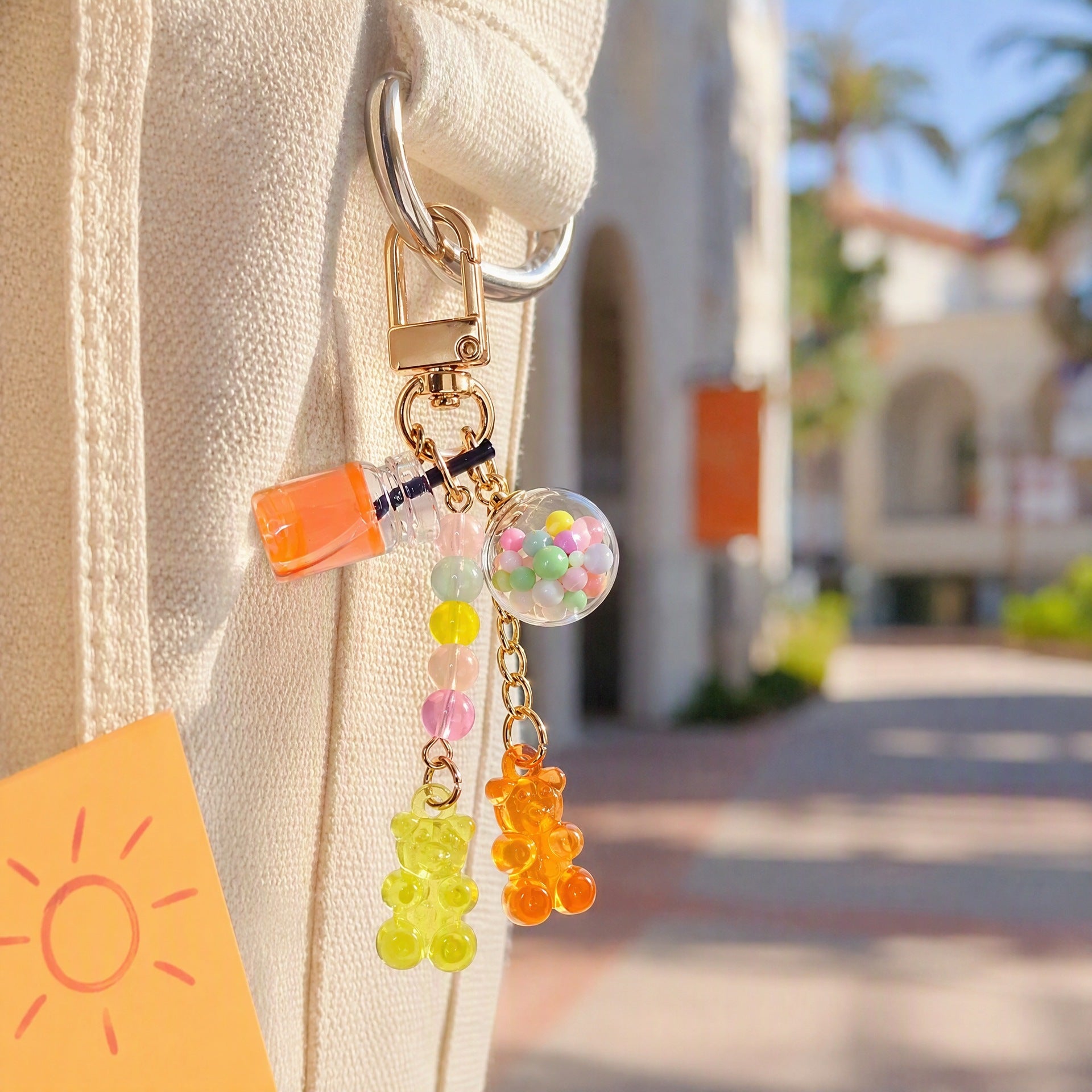 Wholesale Cute Handmade Polymer Clay Rainbow Candy Water Cup Bear Keychain Trendy Fashion Bag Charm For Everyday Gift And Resale