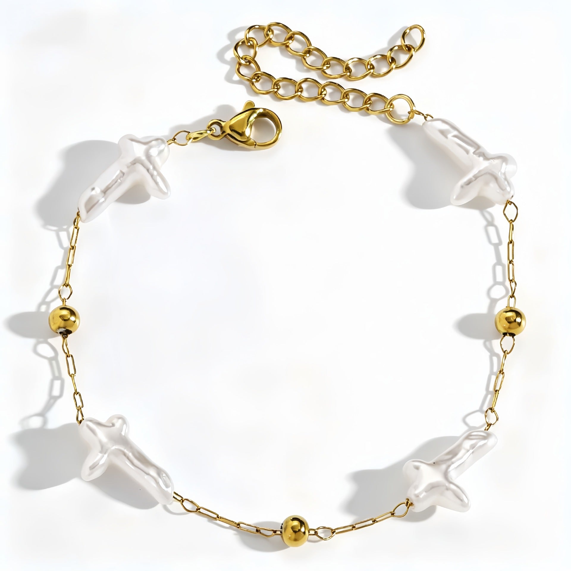 Wholesale Stylish Stainless Steel Imitation Pearl Bracelet With Flower Moon Cross Design Women S Jewelry Accessory
