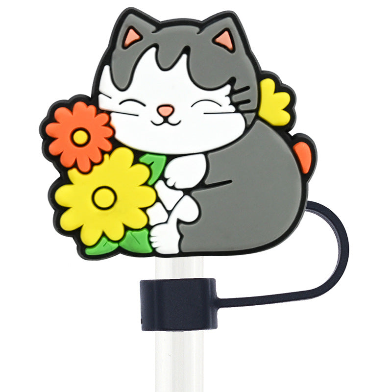 Wholesale Random 100pcs Cute Cat Series 10mm PVC Soft Straw Tube Cap  ACC-SCR-RYY110