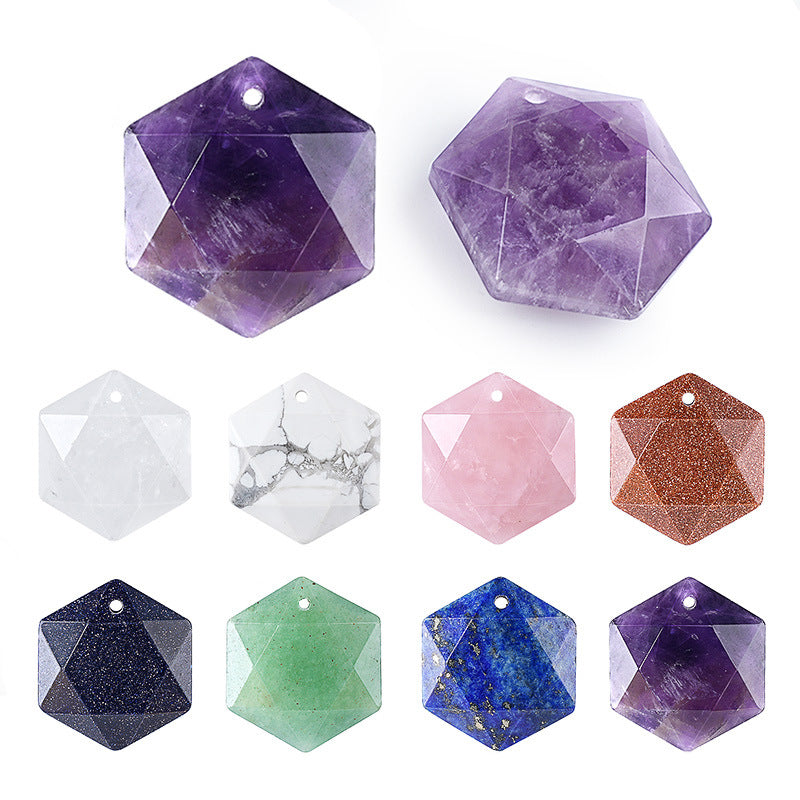 Wholesale Six Pointed Star Amethyst Natural Stone Pendant DIY Jewelry Accessory Boutique Gift For Resale