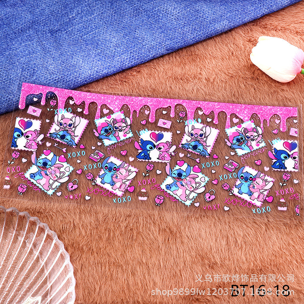 Wholesale Cartoon UV transfer stickers,  crystal stickers,  tear-off crystal labels with text,  16oz glass stickers