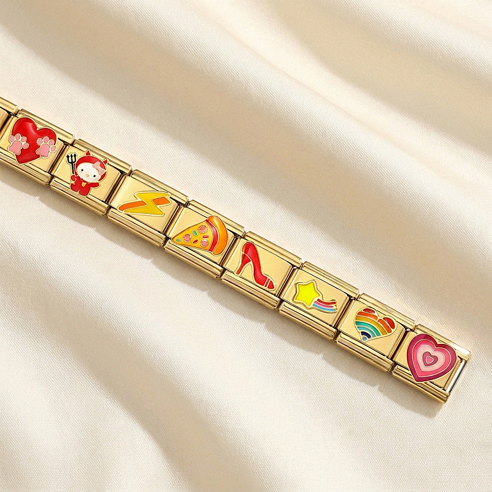 Wholesale Gold Stainless Steel Star Enamel Stretch Bracelet Italian Style Modular Jewelry Accessory For Gift And Resale