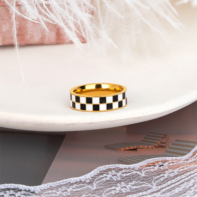 Wholesale Classic Checkered Ring Checkerboard Titanium Steel Rings ACC-RS-Hengx004