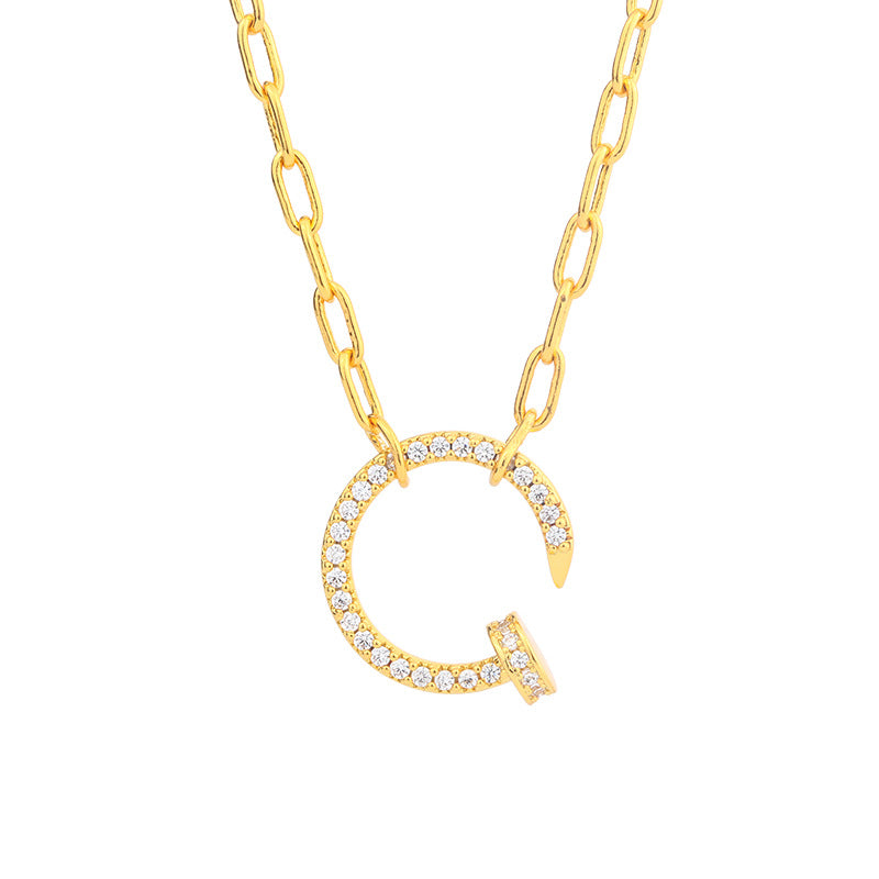 Wholesale V gold thick chain nail necklace necklace light luxury niche design necklaces