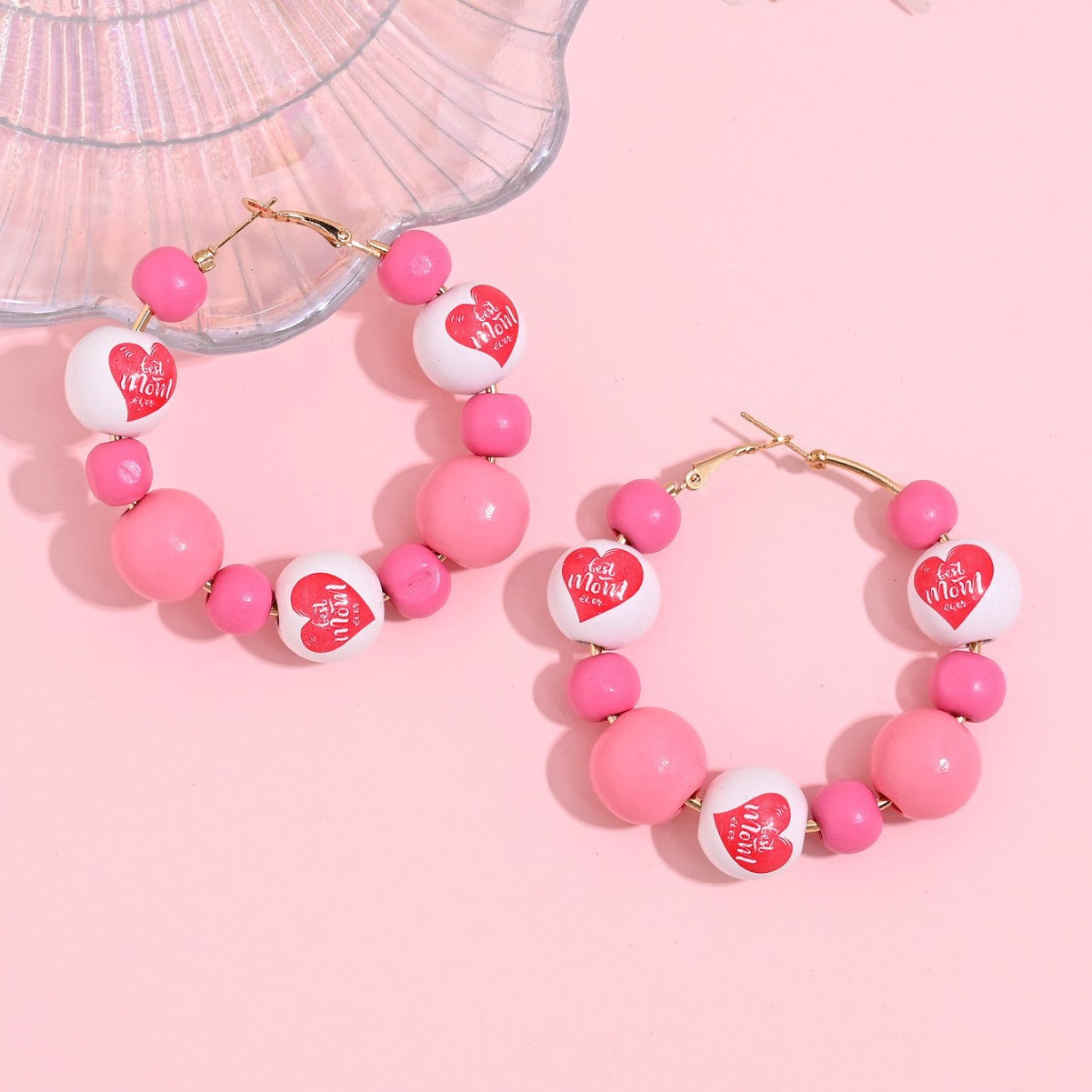 Wholesale  mother's day fashion creative mama letters love printed wooden beads earrings