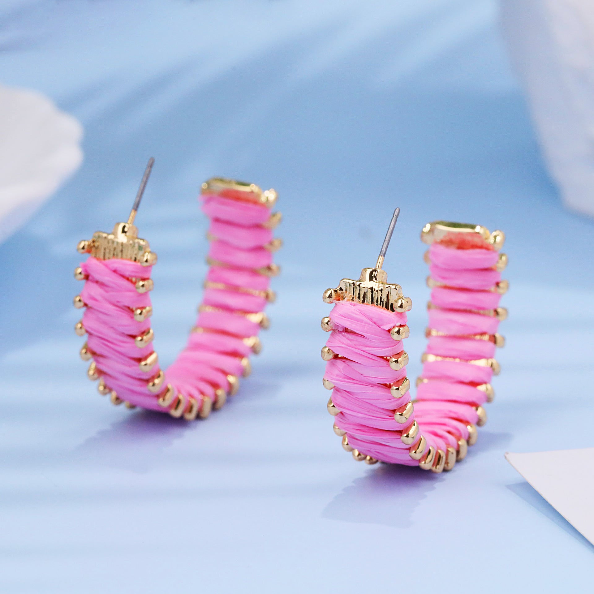 Wholesale Bohemian C- Shaped Rafi Grass Wrap Earrings