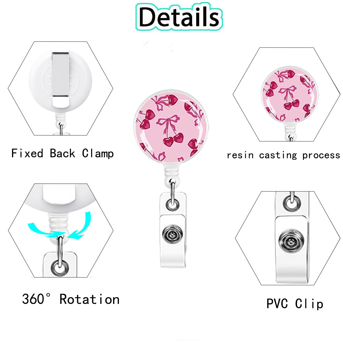 Wholesale Easy-open retractable buckle  sweet pink Badge Reels