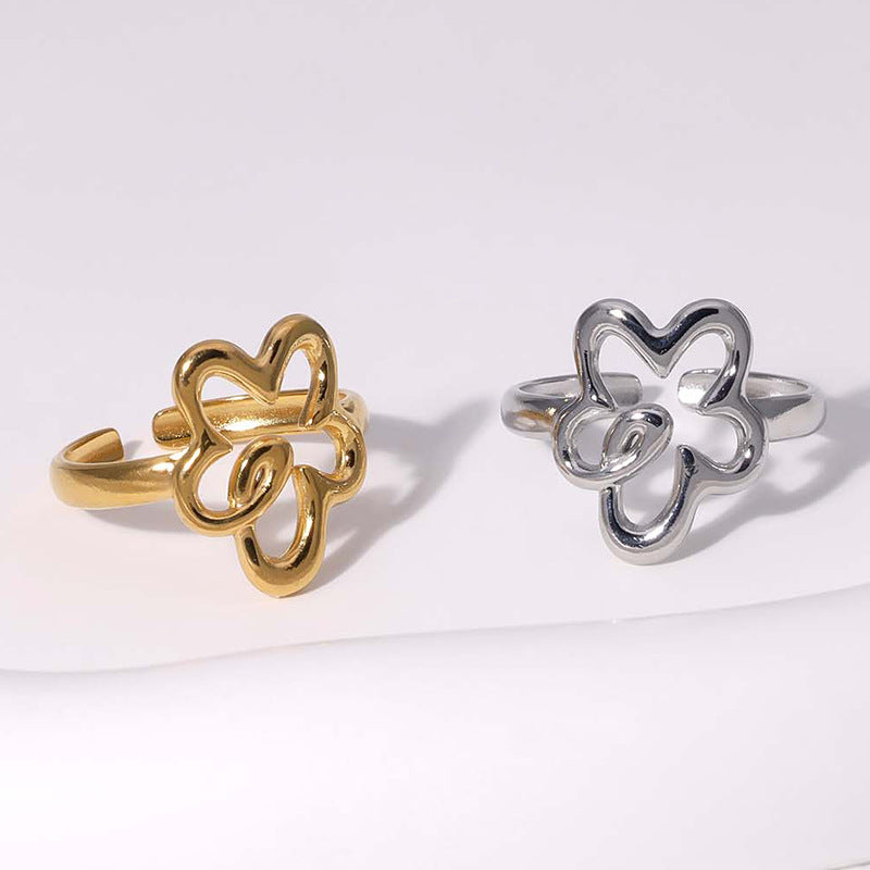 Wholesale Trendy Stainless Steel Flower Open Ring Minimalist Chic Jewelry Accessory For Women Boutique Resale