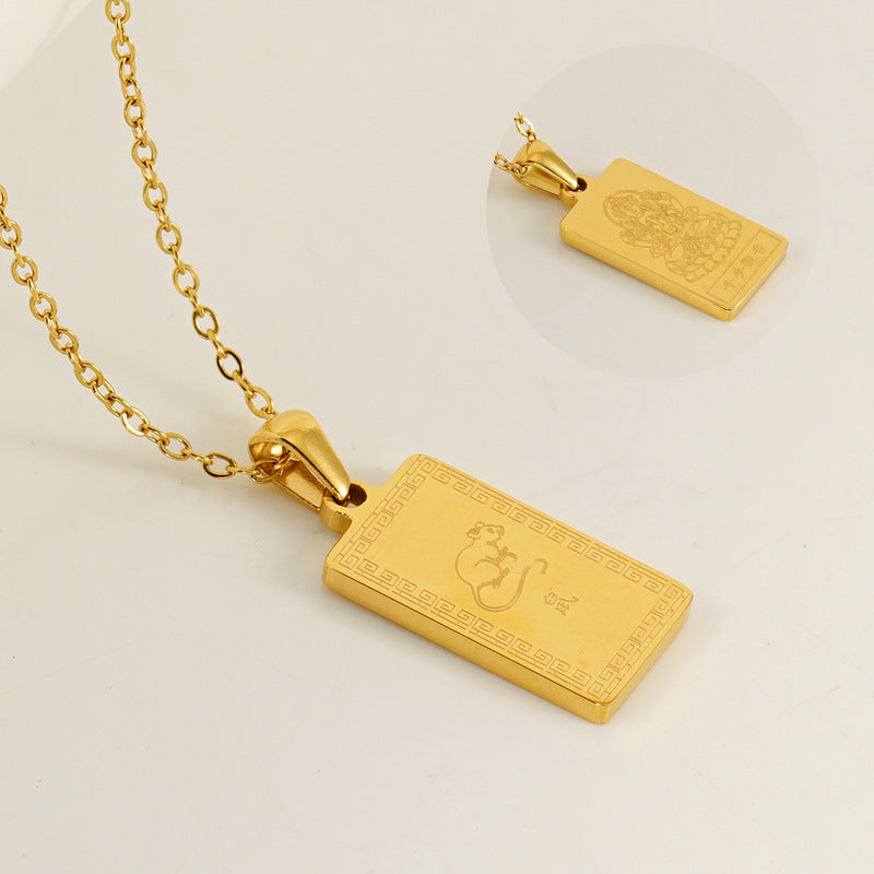Wholesale Stainless Steel Zodiac Necklace with 18K Gold Plated Square Pendant ACC-NE-ZhongYao002