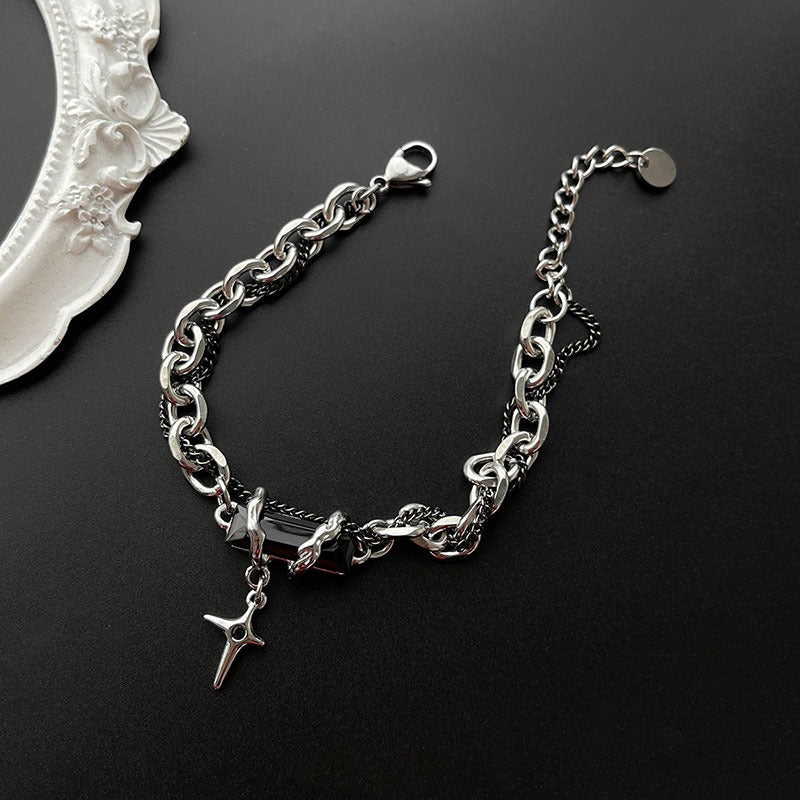 Wholesale Unisex Titanium Steel Star-Wrapped Black Diamond Bracelet
