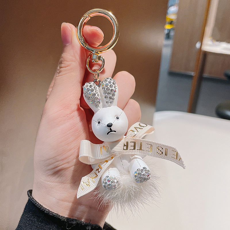 Wholesale Cartoon Fur Ball Dot Diamond Rabbit Zinc Alloy Keychain Lanyard Keychain ACC-KC-ShuoT019