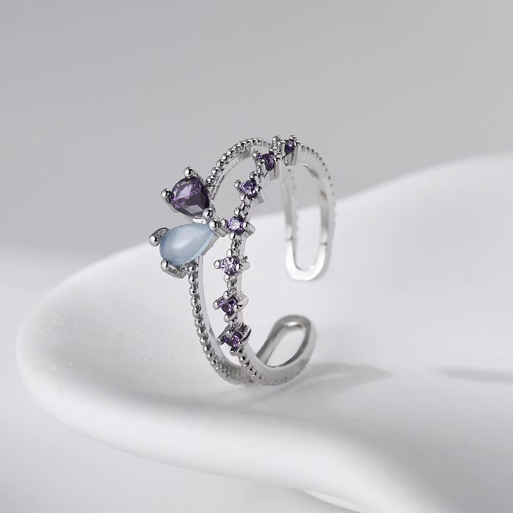 Wholesale Water Drop Zircon Ring Double Line Open Rings ACC-RS-YXY040