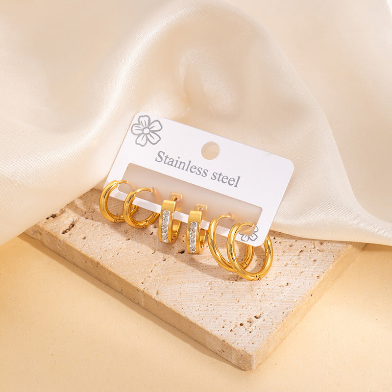 Wholesale Geometric Cross Mirror Titanium Steel Electroplated Earring Set Fashion Accessory
