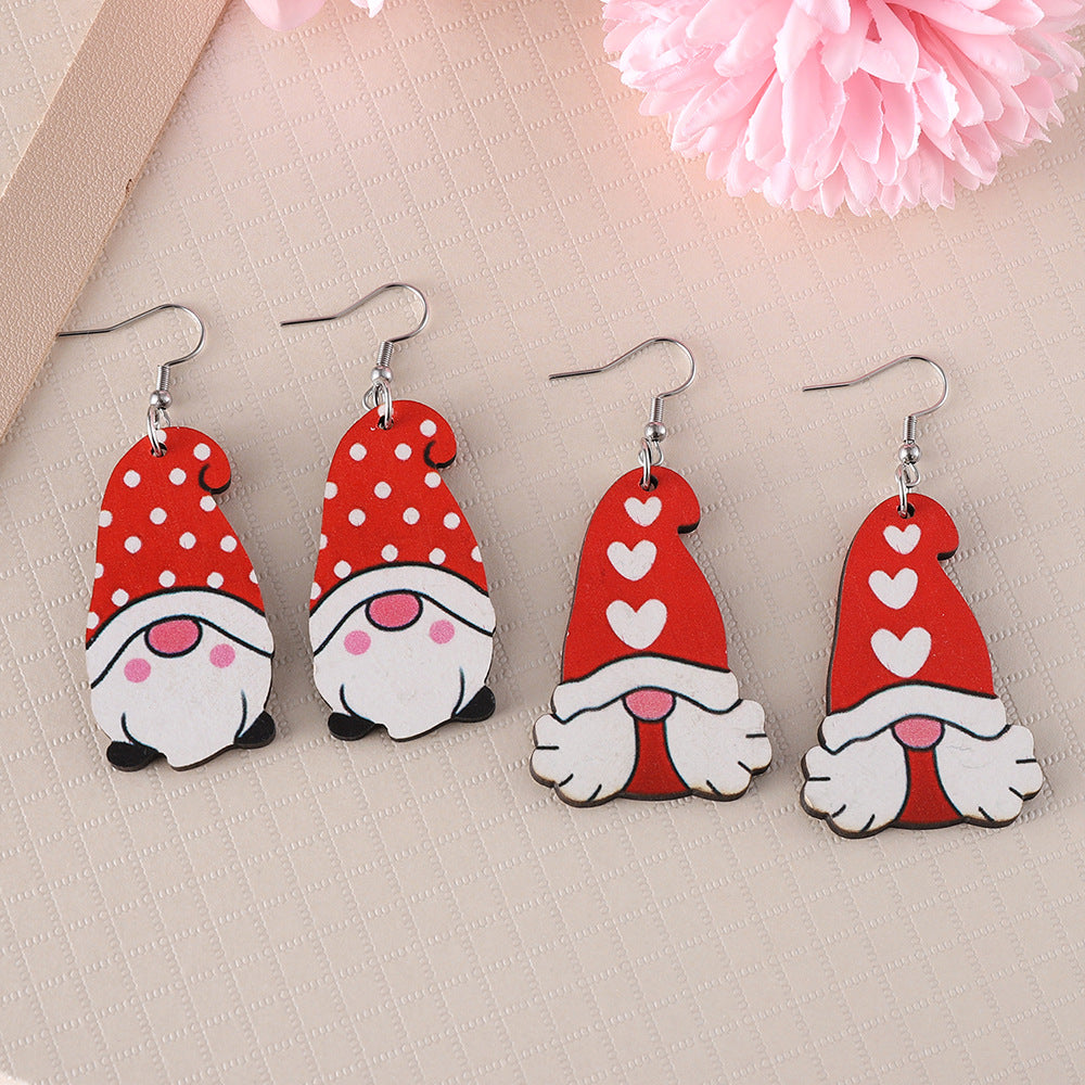 Wholesale 2PCS Wooden Valentine' s Day Heart-Shaped Dwarf Earrings