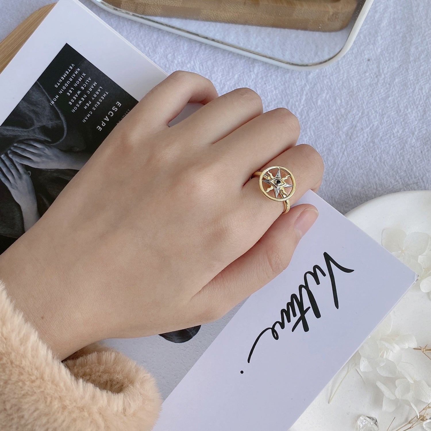 Wholesale Demon Eye Spin Ring S925 Sterling Silver Gold Plated Rings ACC-RS-MC014