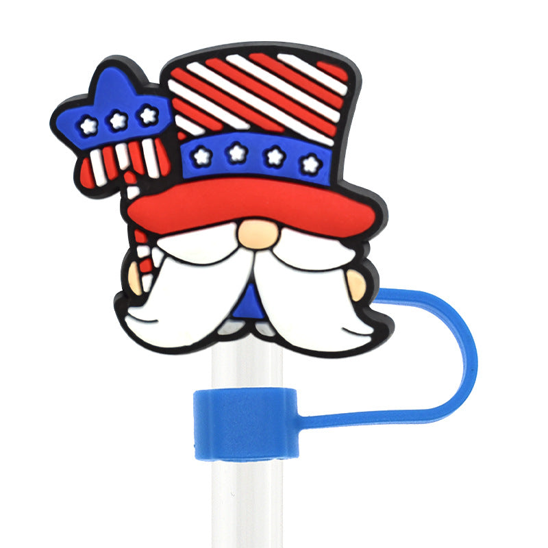 Wholesale Random 100pcs American Independence Day Straw Tube Cap 10mm Soft Plastic Straw Decoration Straw Cover ACC-SCR-RYY048