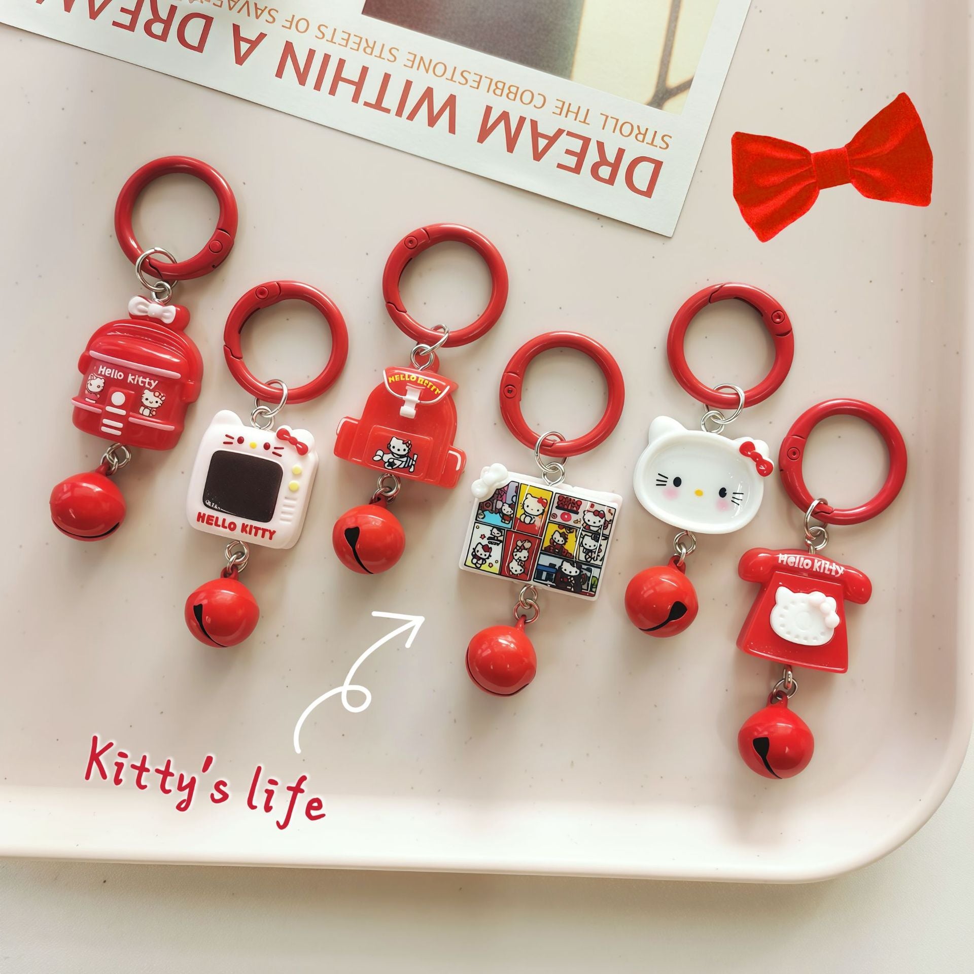 Wholesale Plastic Resin Cute Cartoon Cat Bell Keychain Bag Pendant Fashion Accessory for Girls