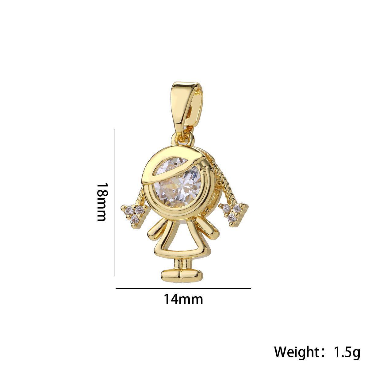 Wholesale Cute Love Heart Girl Pendant Gold Plated Brass Zircon Chic Necklace Accessory For Women