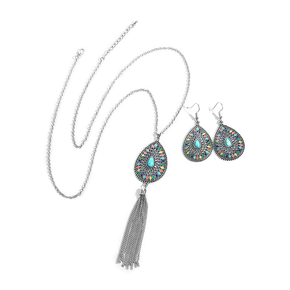 Wholesale Bohemian Drop-Shaped Earrings and Necklace Set,  Ethnic Style Fashion Accessory for Gift or Resale
