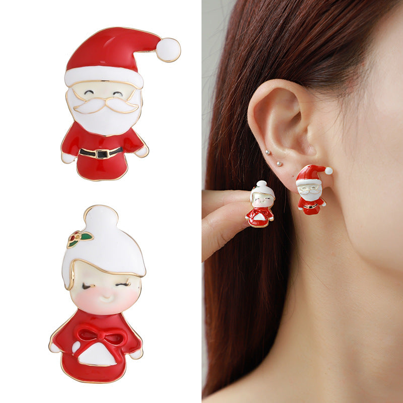 Wholesale Christmas Santa Claus Oil Drop Diamond Pendant Earrings Necklace Set ACC-NE-KJ006