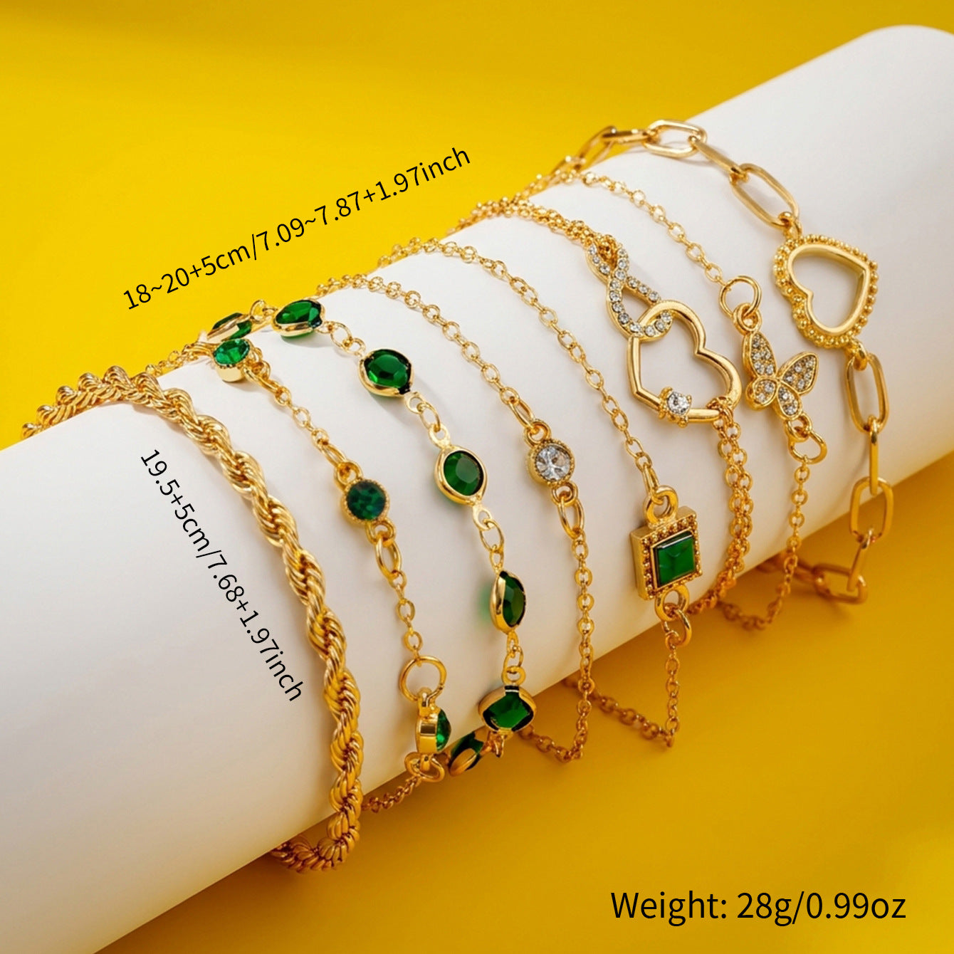 Wholesale 8 Piece Emerald Butterfly Heart Bracelet Set Fashion Jewelry Accessory For Everyday Wear And Gift Giving