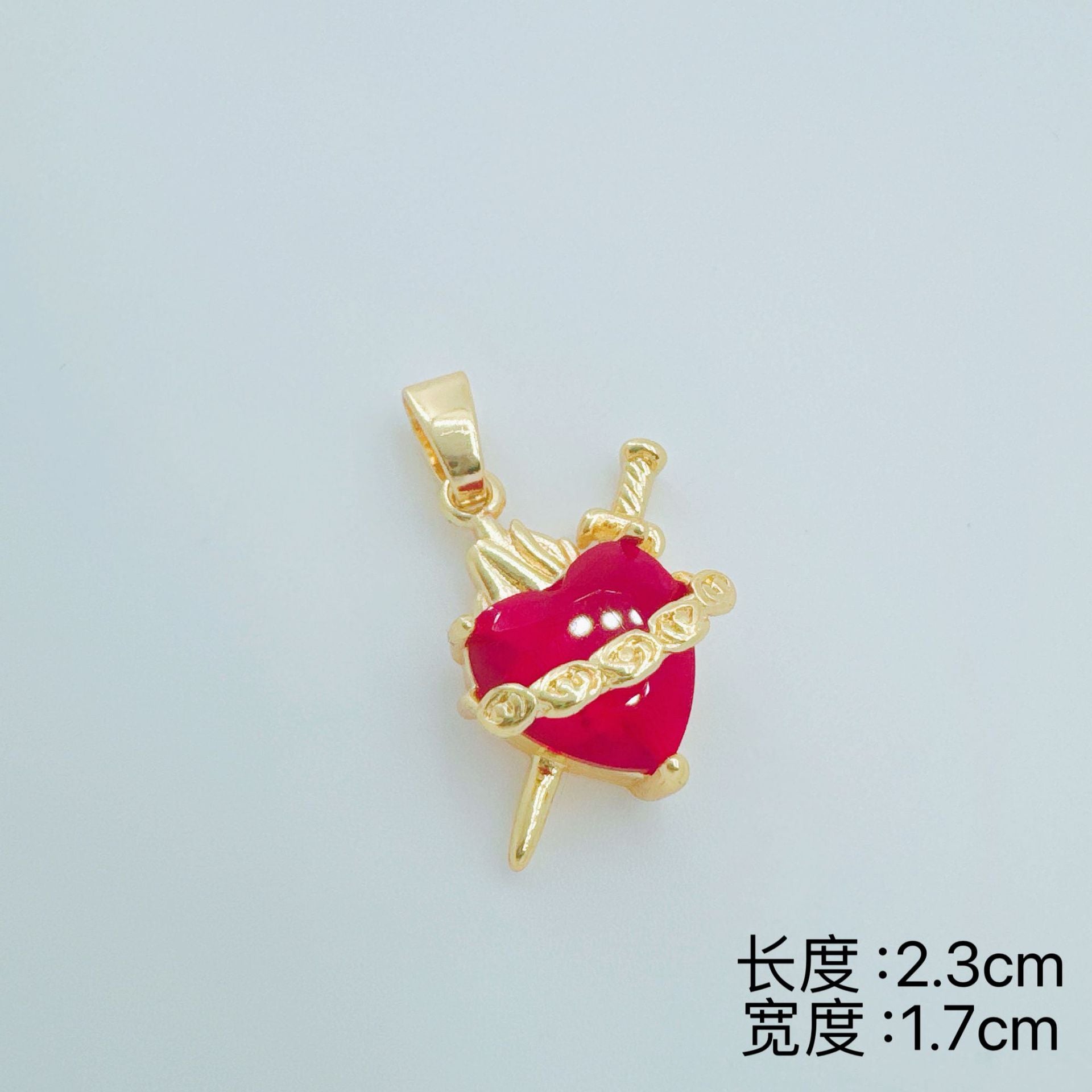Wholesale European Style Red Heart-Shaped Zircon Cross Pendant Necklace,  Copper Gold-Plated Jewelry Accessory for Women