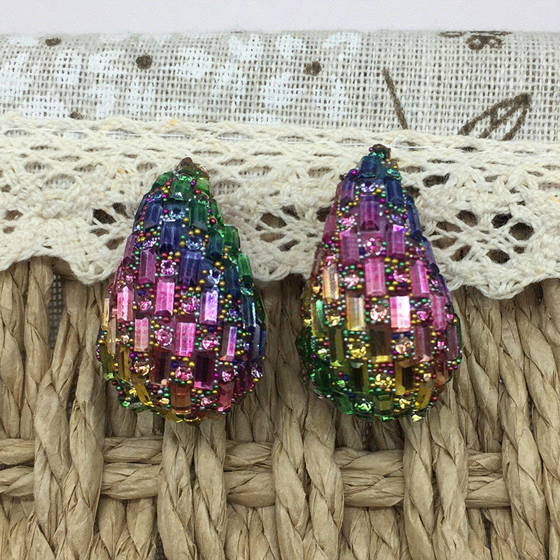 Wholesale Comma Colored Glass Full Diamond Light Luxury Earrings ACC-ES-KangD002