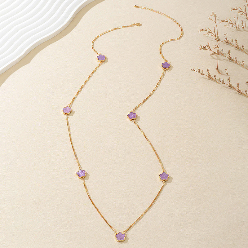 Wholesale Lucky Five-Leaf Clover Alloy Necklace Long Chain Fashion Accessory for Women Gift Boutique Resale