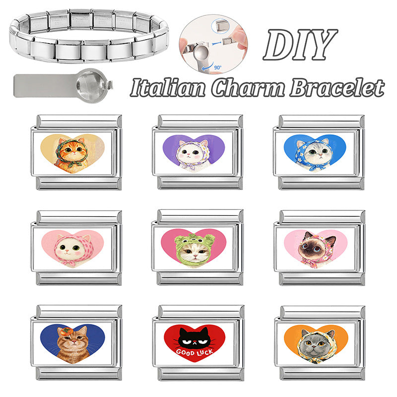 Wholesale Stainless Steel Cat Love Pattern DIY Charm Bracelet Accessories for Jewelry Making