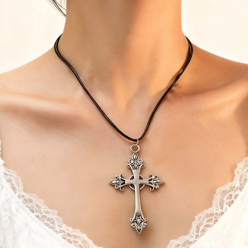 Wholesale Gothic Cross Pendant Necklace Y2K Punk Wooden Jewelry Accessory For Everyday Chic Boutique Resale